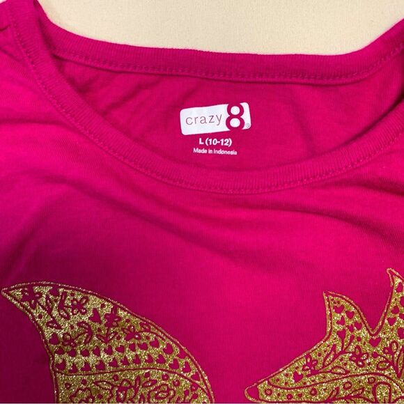 Fox Glitter Shirt Girls Large 10-12 Pink Gold Top Blouse Long Sleeve Fall Winter - Picture 4 of 6